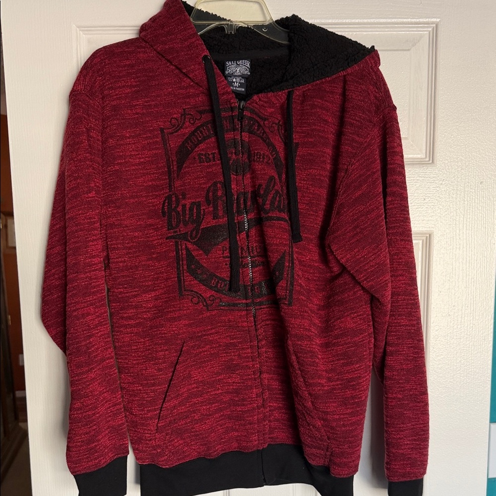 Big Republic Women's Marled Red Zip-Up Hoodie with Sherpa Lining